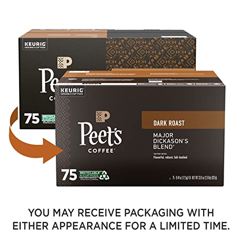 Peet's Coffee, Dark Roast K-Cup Pods for Keurig Brewers - Major Dickason's Blend 75 Count (1 Box of 75 K-Cup Pods) Packaging May Vary