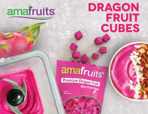 Amafruits Dragon Fruit (Pitaya) Bite Size Cubes - 16oz bag, 5 bag count